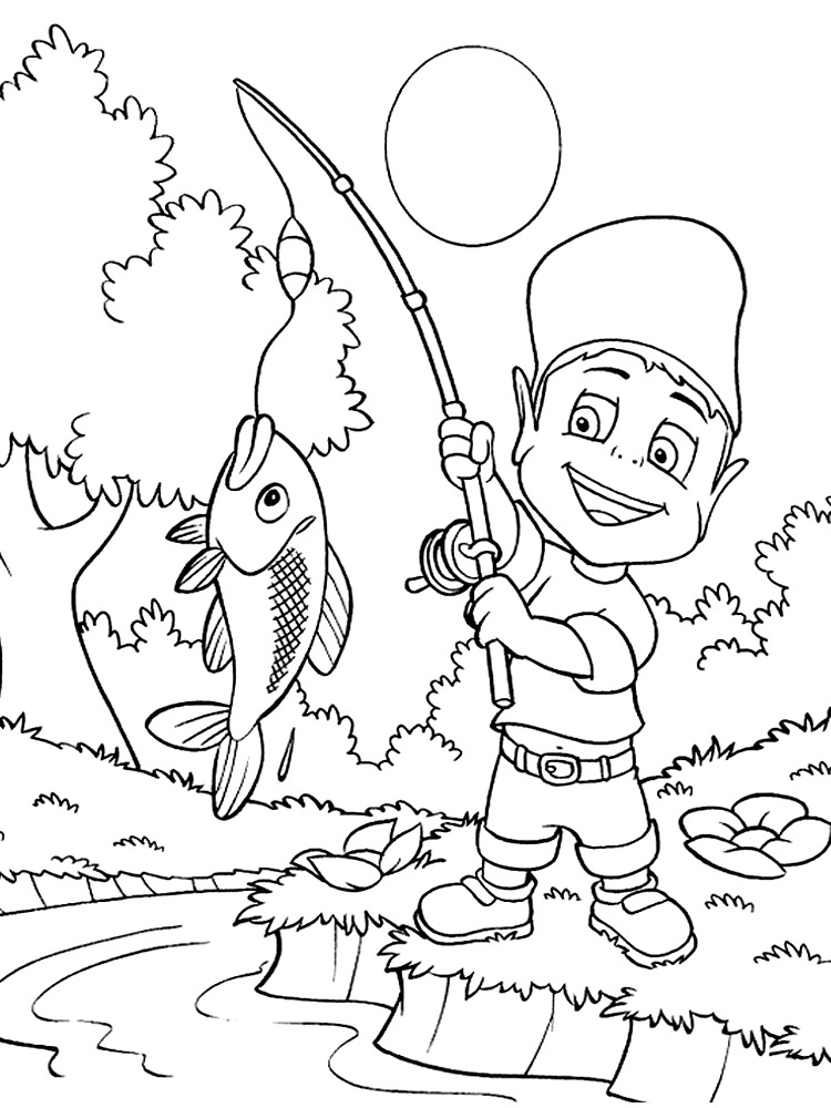 Адибу ловит рыбку. Раскраски для детей с Адибу.
