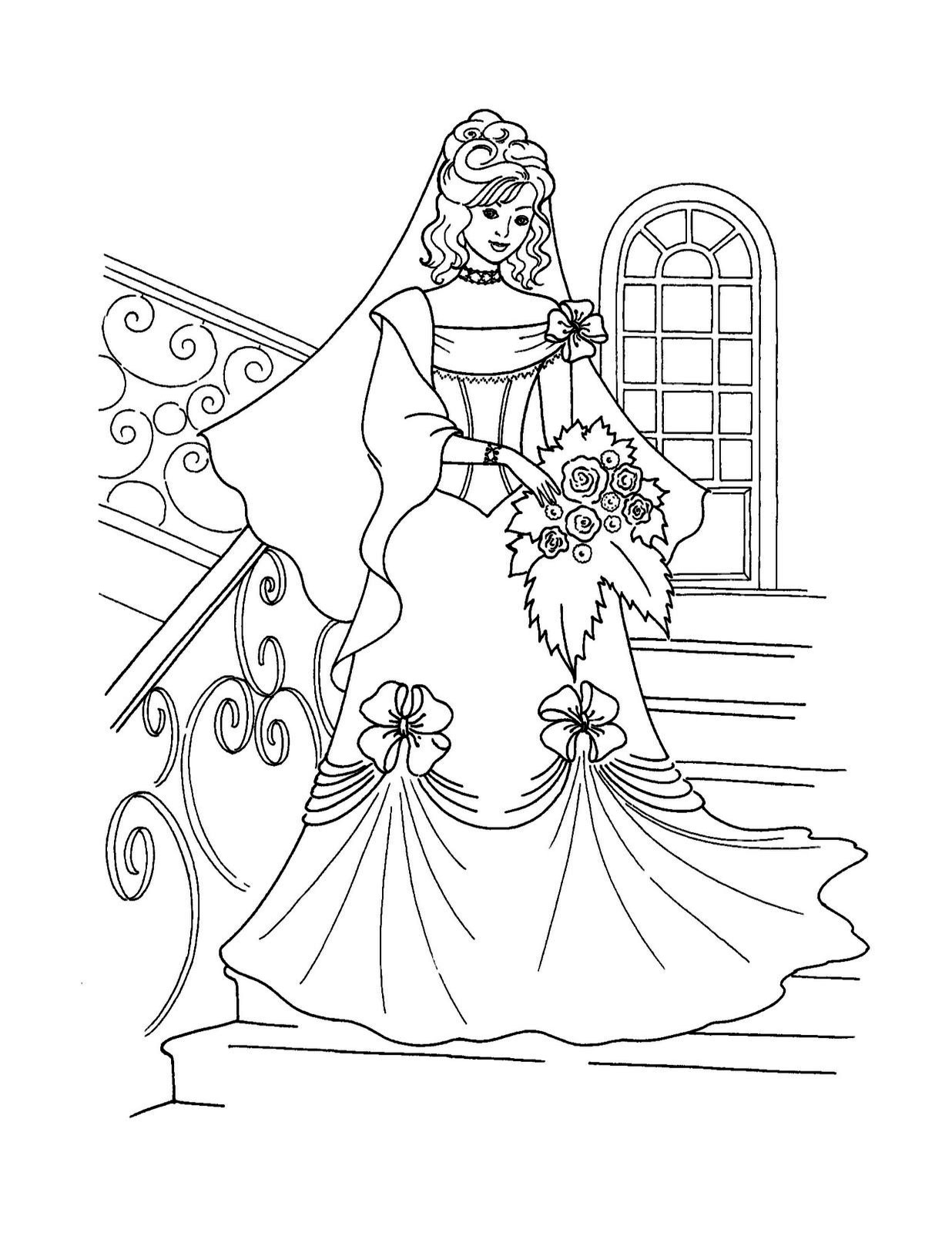 Красавица - невеста спускается по лестнице.