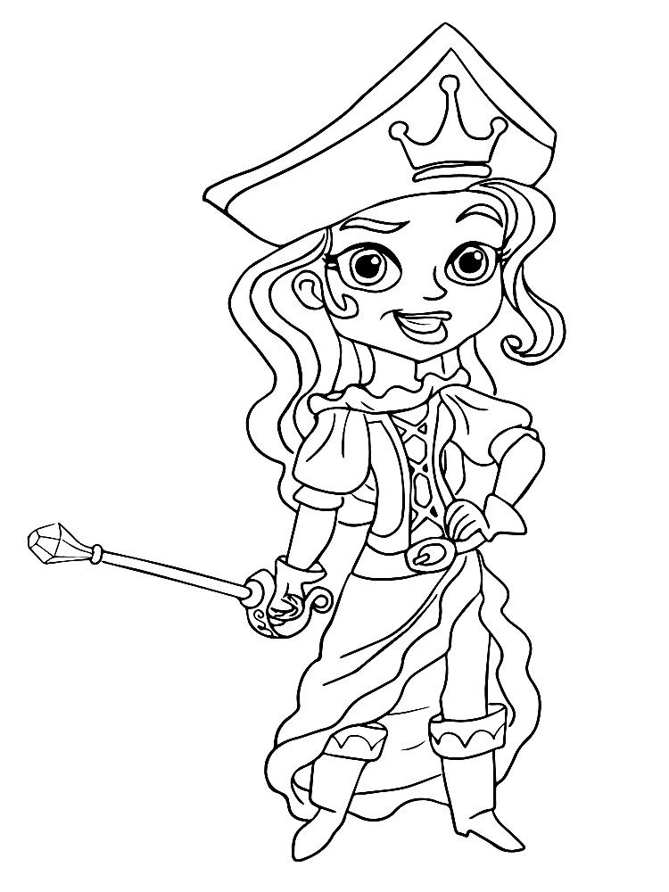 Девочка - пират готова сражаться. Раскраски для детей с Джейком и пиратами Нетландии.