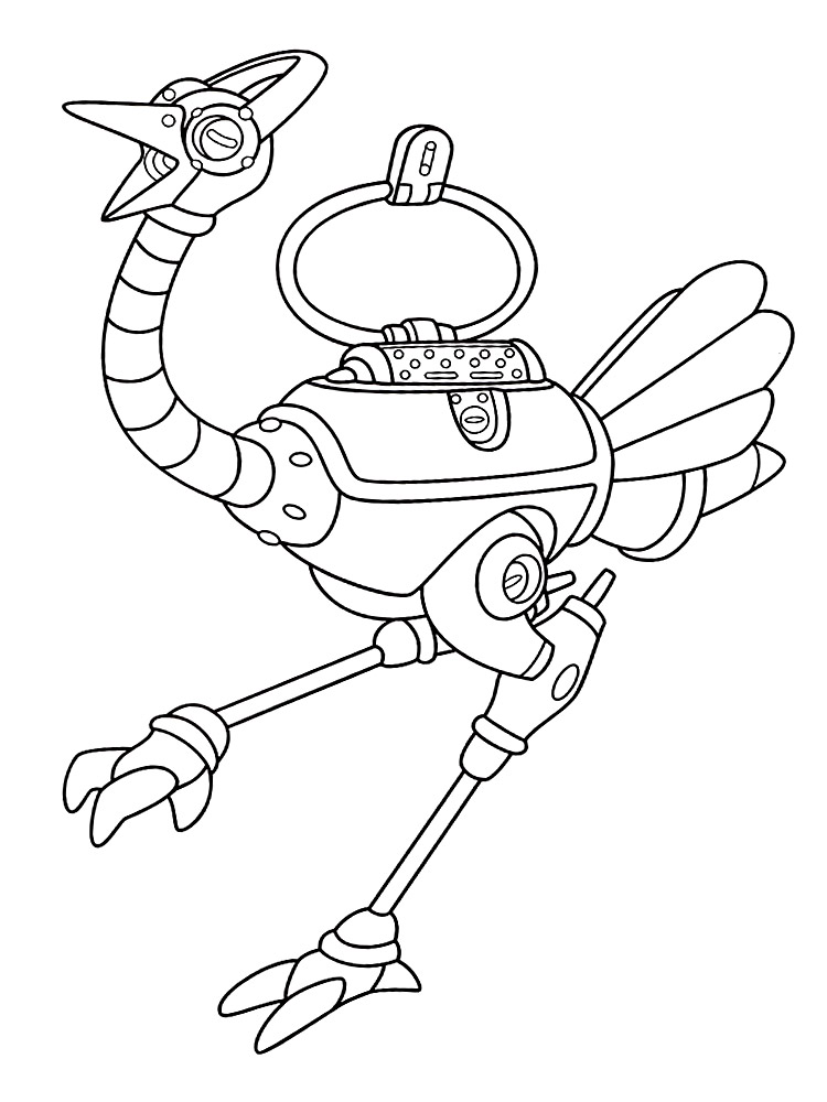 Робот - страус умеет сражаться. Детские раскраски с Астробоем.