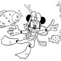 Минни учится плавать под водой. Раскраски для детей с героями Диснея.