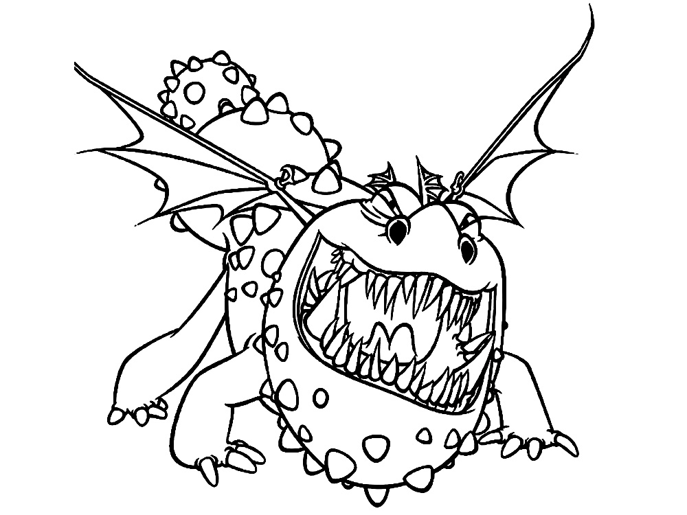 Пупырчатый дракон разинул свой зубастый рот. Раскраски для мальчиков и девочек.