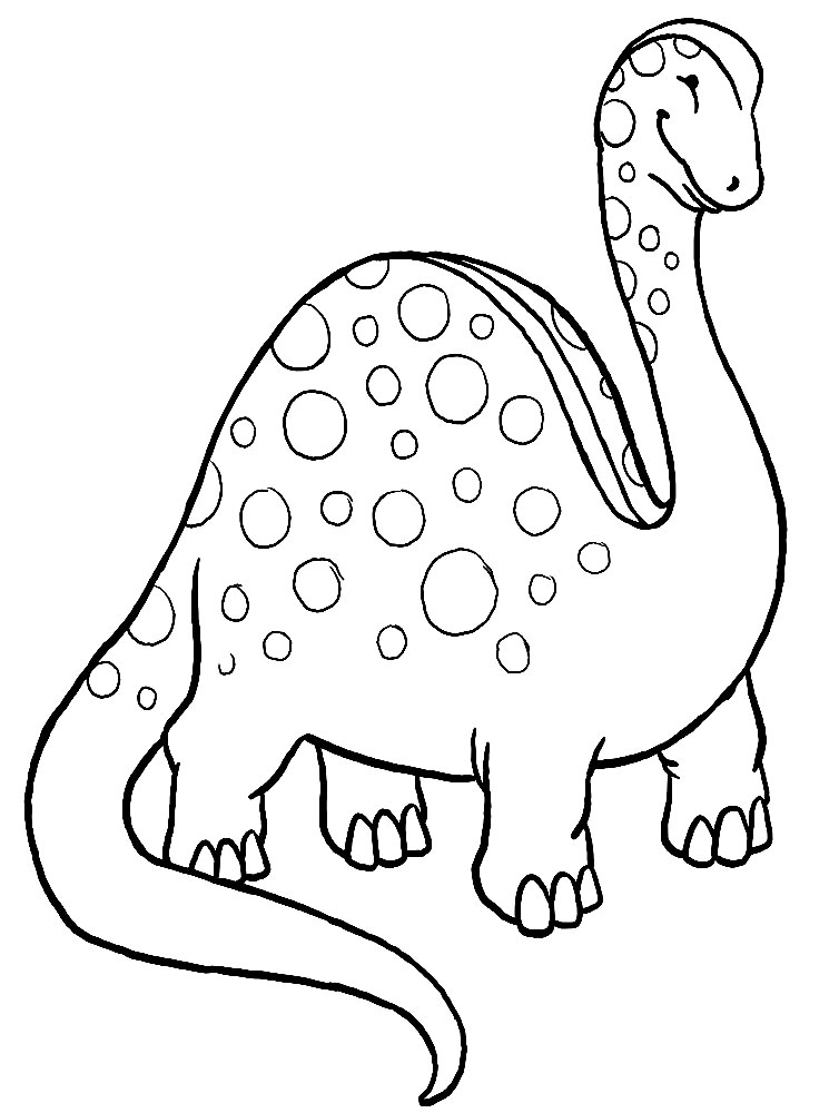 Пятнистый динозаврик улыбается. Детские раскраски с динозаврами.