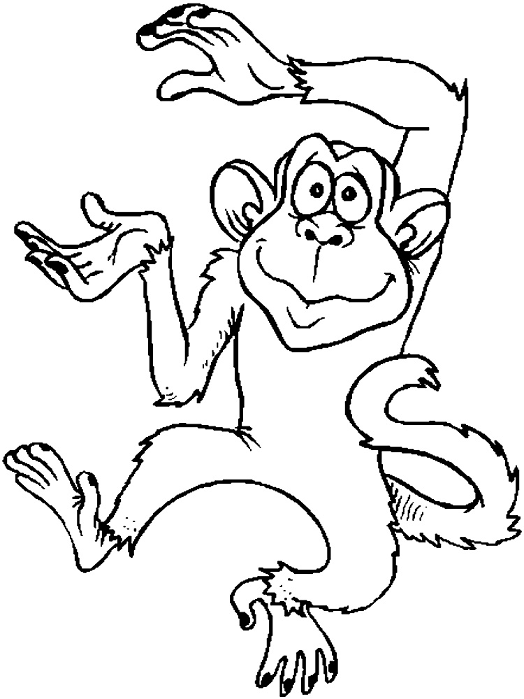 Озорная обезьянка как всегда в хорошем настроении. Детские раскраски с животными.