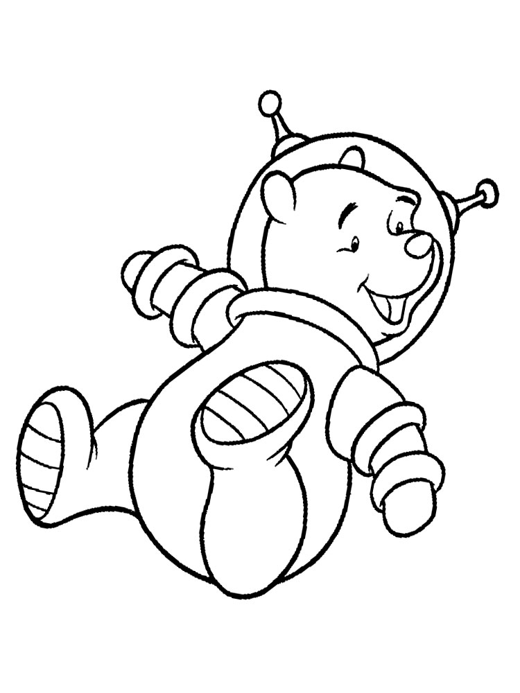 Милый Винни - космонавт. Детские раскраски с космонавтами.