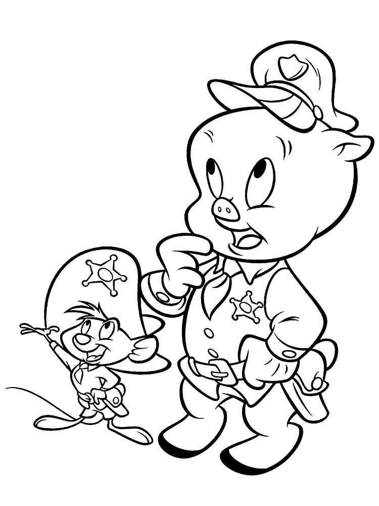 Шериф и его помощник всегда на посту. Раскраски для детей с Луни Тьюнсом.