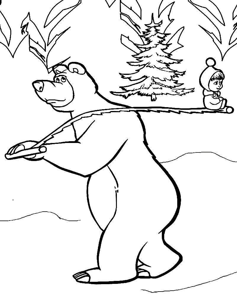 Скоро праздник. Раскраски для мальчиков и девочек с Машей и медведем.