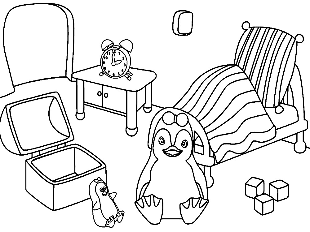 Малютка - пингвиненок  играет. Детские раскраски с Ози Бу.