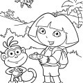 Добрая девочка кормит обезьянку. Раскраски для детей с Дашей.