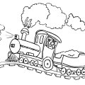 Паровозик весело бежит по железной дороге. Детские раскраски про паровозики.