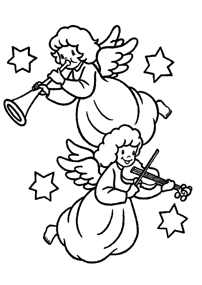 Симпатичные ангелочки играют красивую мелодию.