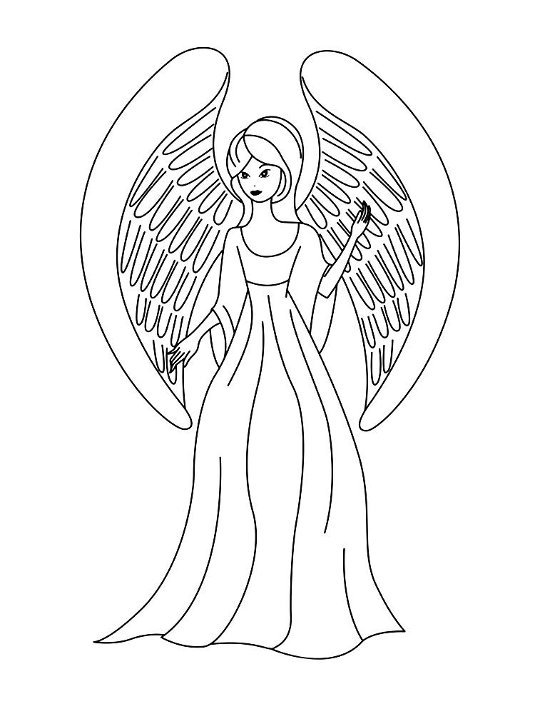 Ангелочек с огромными крыльями. Раскраски для девочек с ангелочками.