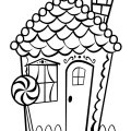 Пряничный домик с трубой. Раскраски для детей с пряничными домиками.