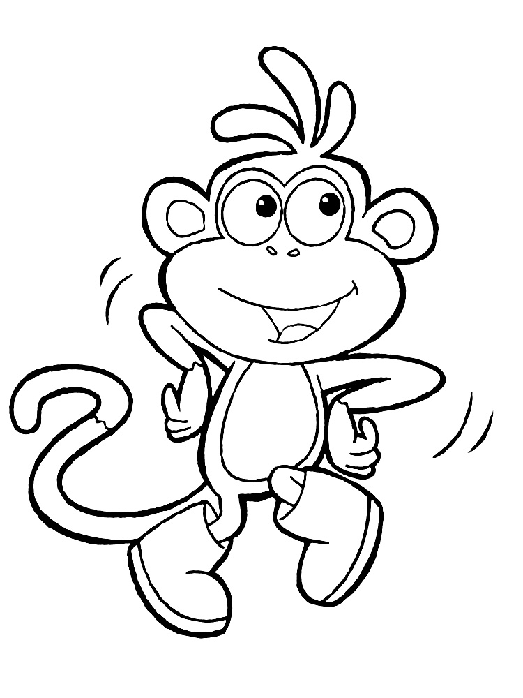 Веселая и симпатичная обезьянка танцует. Детские раскраски с обезьянкой.