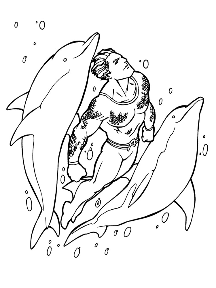 Супер герой Аквамен любит поплавать с дельфинами.