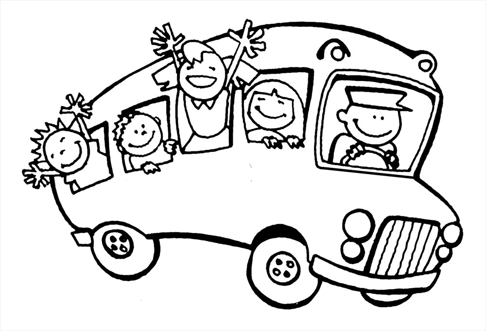 Люди очень рады, что едут в красивом автобусе. Детские раскраски с машинами.