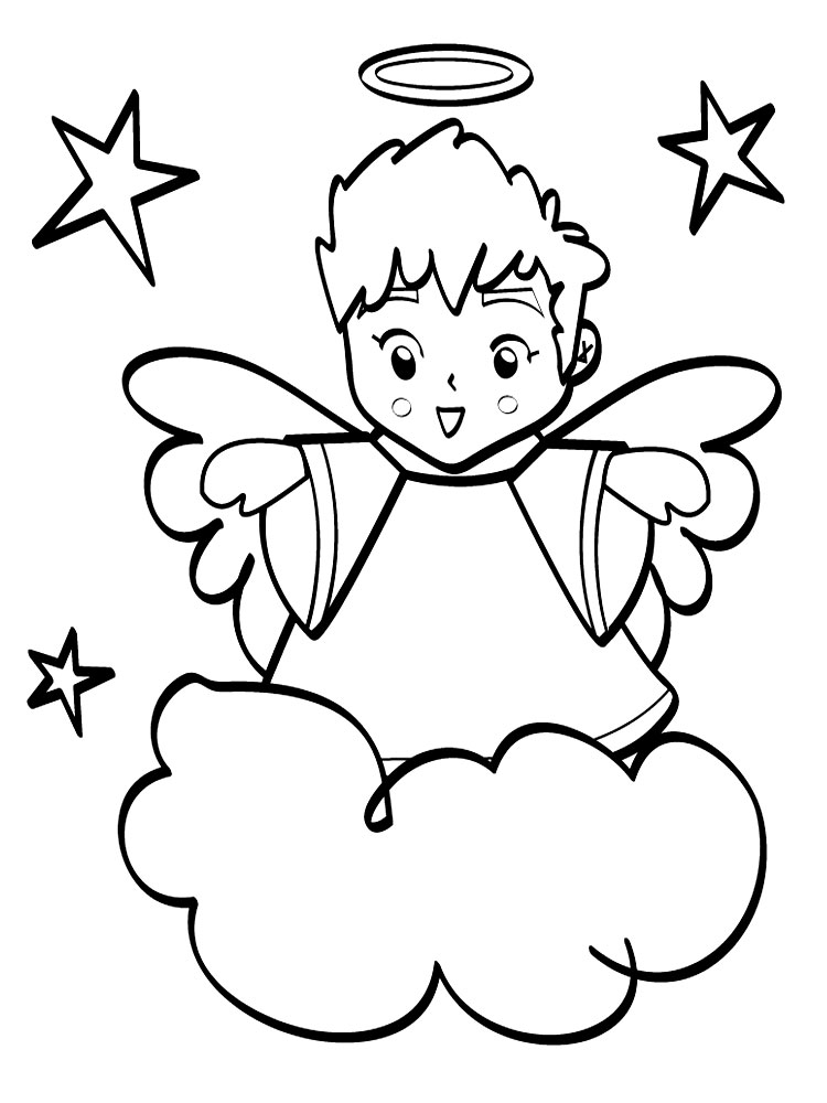 Милый малыш - Ангелочек наблюдает за нами. Детские раскраски про ангелочков.