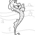 Забавный морской конек танцует на волнах. Детские раскраски про морских обитателей.