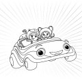 Послушный автомобиль катает друзей. Детские раскраски с командой Умизуми.