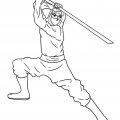 Ниндзя с острым кинжалом защищается от врагов. Раскраски для детей с ниндзя.