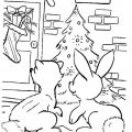 Зайчонок и лисенок пришли к елочке. Детские раскраски к Новому году.