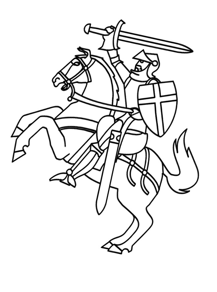 Смелый рыцарь на коне готов сражаться. Детские раскраски с рыцарями.