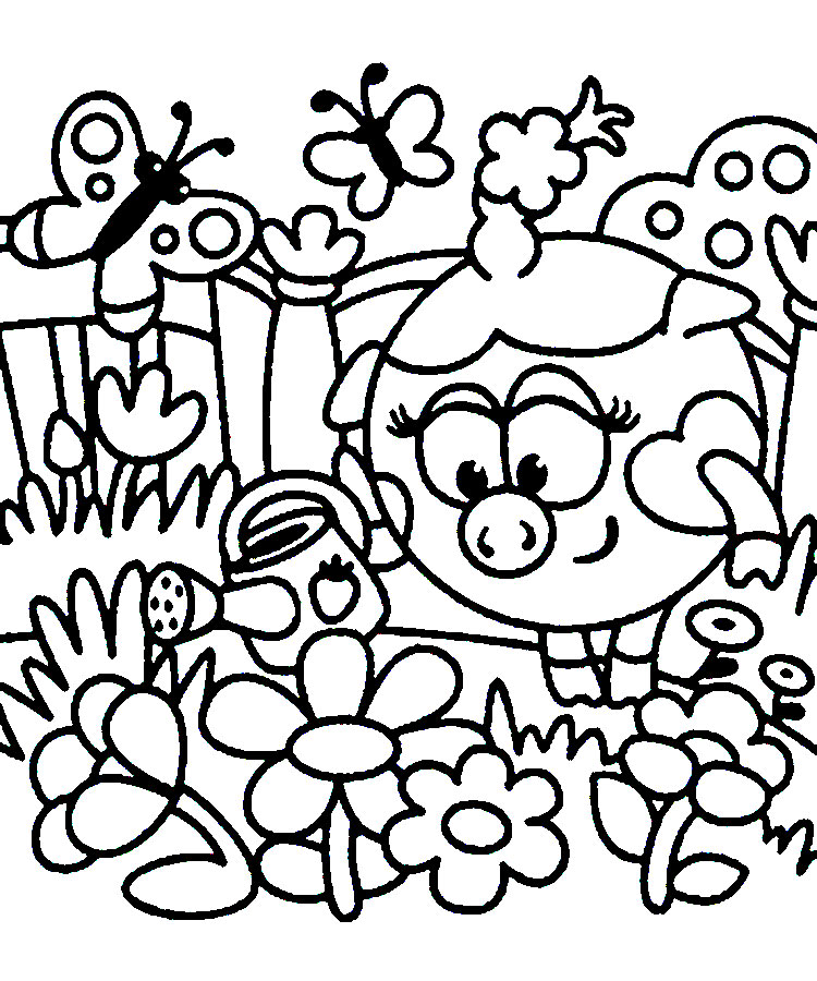 Нюша очень любит цветы. Раскраски для детей с Нюшей.