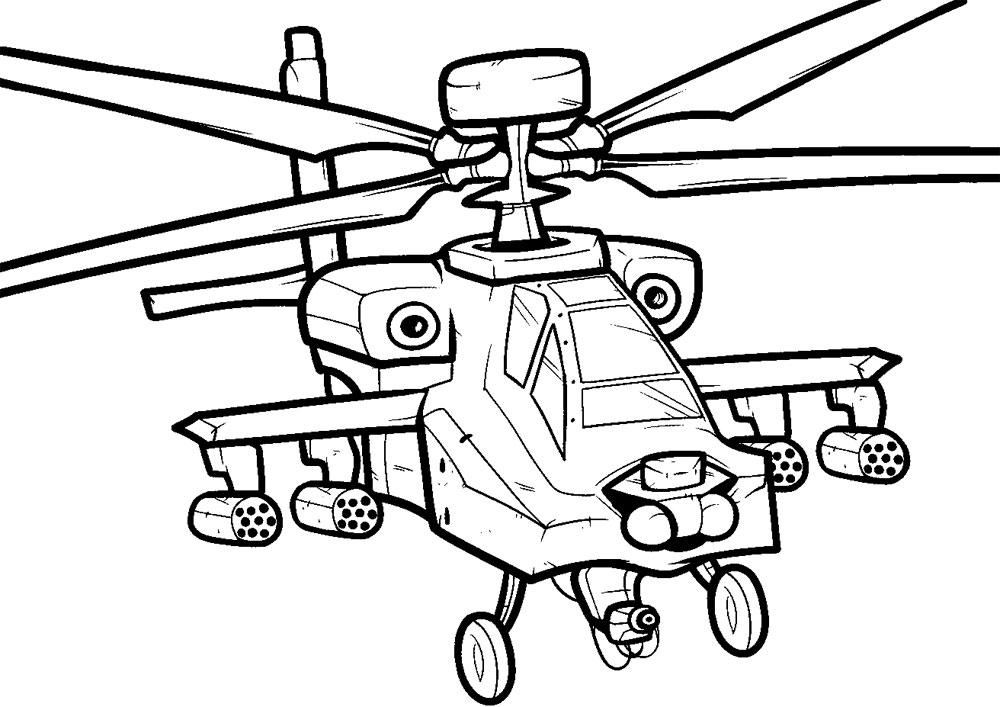 Боевой вертолет оснащен мощным оружием.