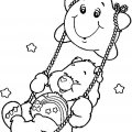 Милый медвежонок катается на качелях. Детские раскраски с мишками.