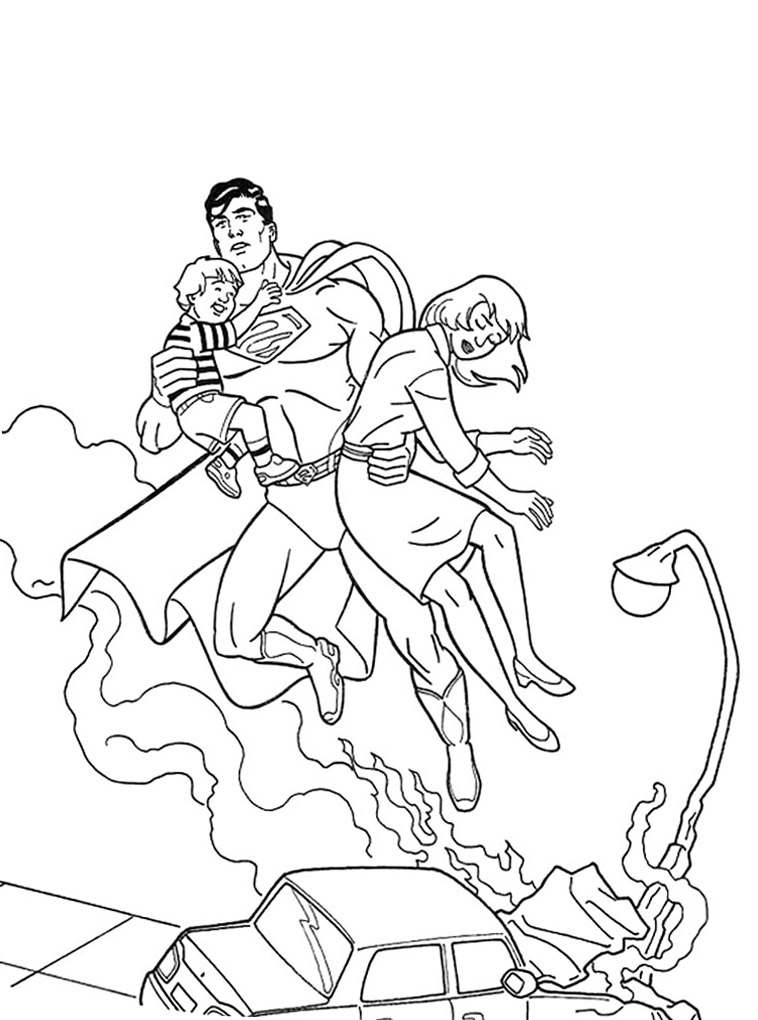 Супермен спасает женщину с ребенком.