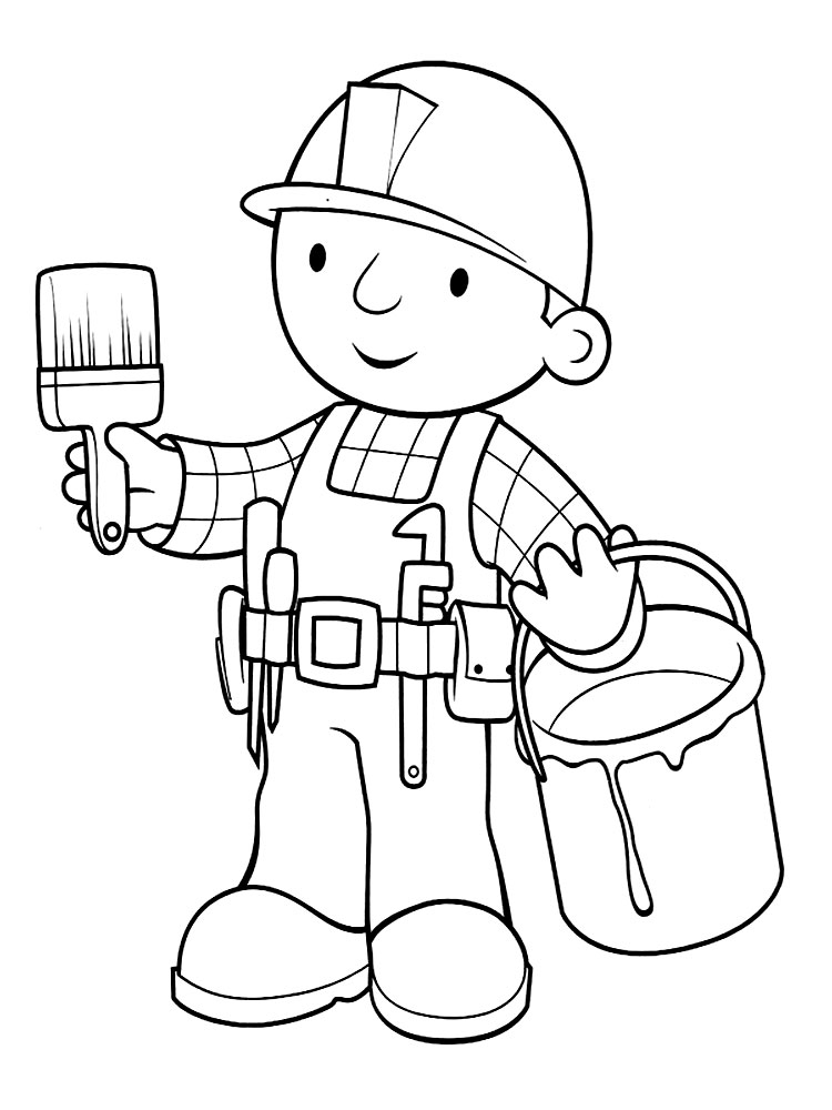Знаменитый строитель идет на работу. Детские раскраски  с Бобом строителем.